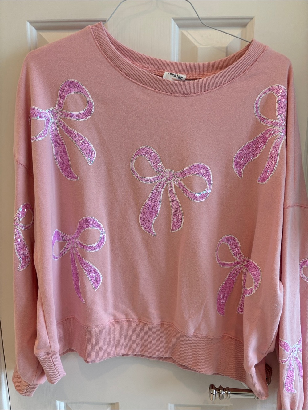 Peach Love Pink Sequin Bow Sweatshirt